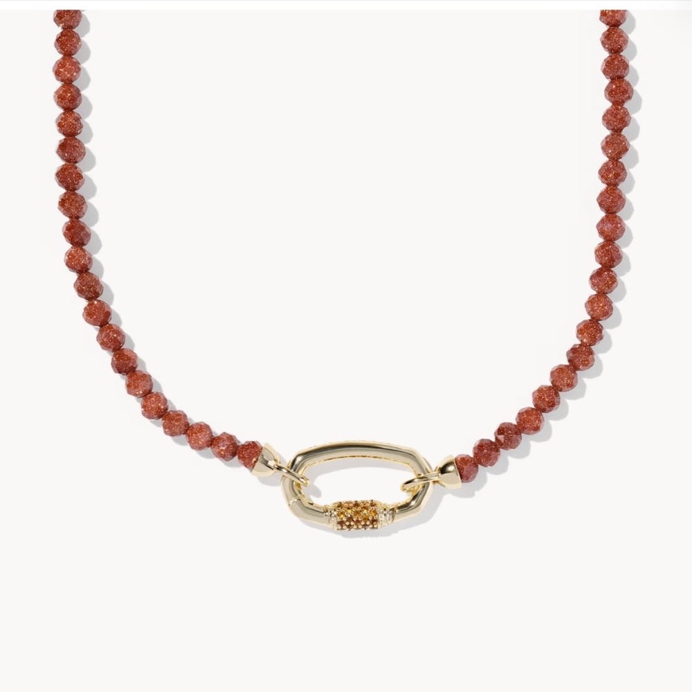 Kendra Scott Emery Gold Beaded Strand Necklace in Orange Goldstone
